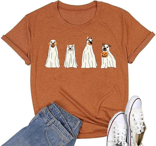 Halloween Pumpkin Shirts Women Fall T-Shirts Cute Autumn Graphic Tees Thanksgiving Tops