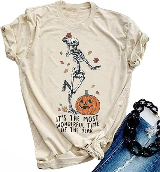 Halloween Pumpkin Shirts Women Fall T-Shirts Cute Autumn Graphic Tees Thanksgiving Tops