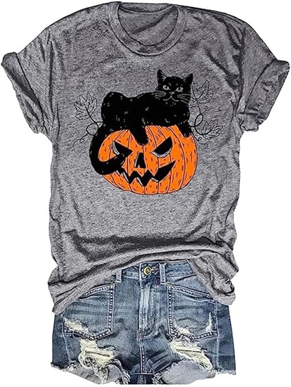 Halloween Pumpkin Shirts Women Fall T-Shirts Cute Autumn Graphic Tees Thanksgiving Tops