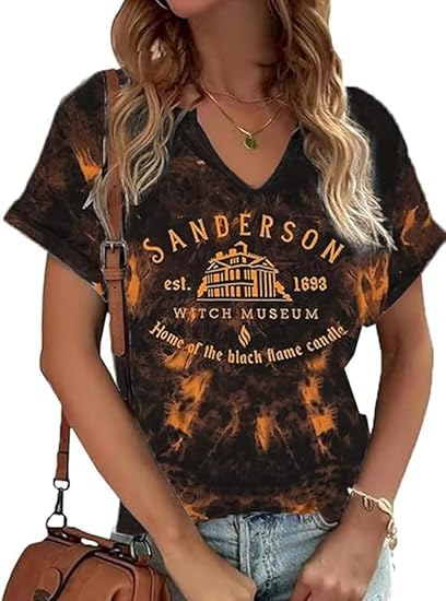 Women Fall Halloween Doodles V Neck Shirt