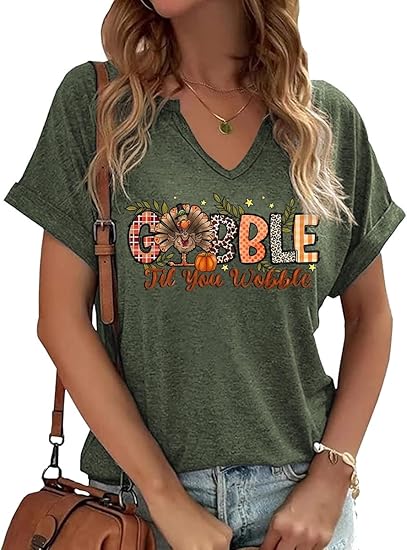 Women Fall Halloween Doodles V Neck Shirt